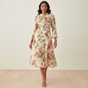 NWOT Reformation Castel Floral Tie Neck Midi Dress – Cottagecore Prairie – 8